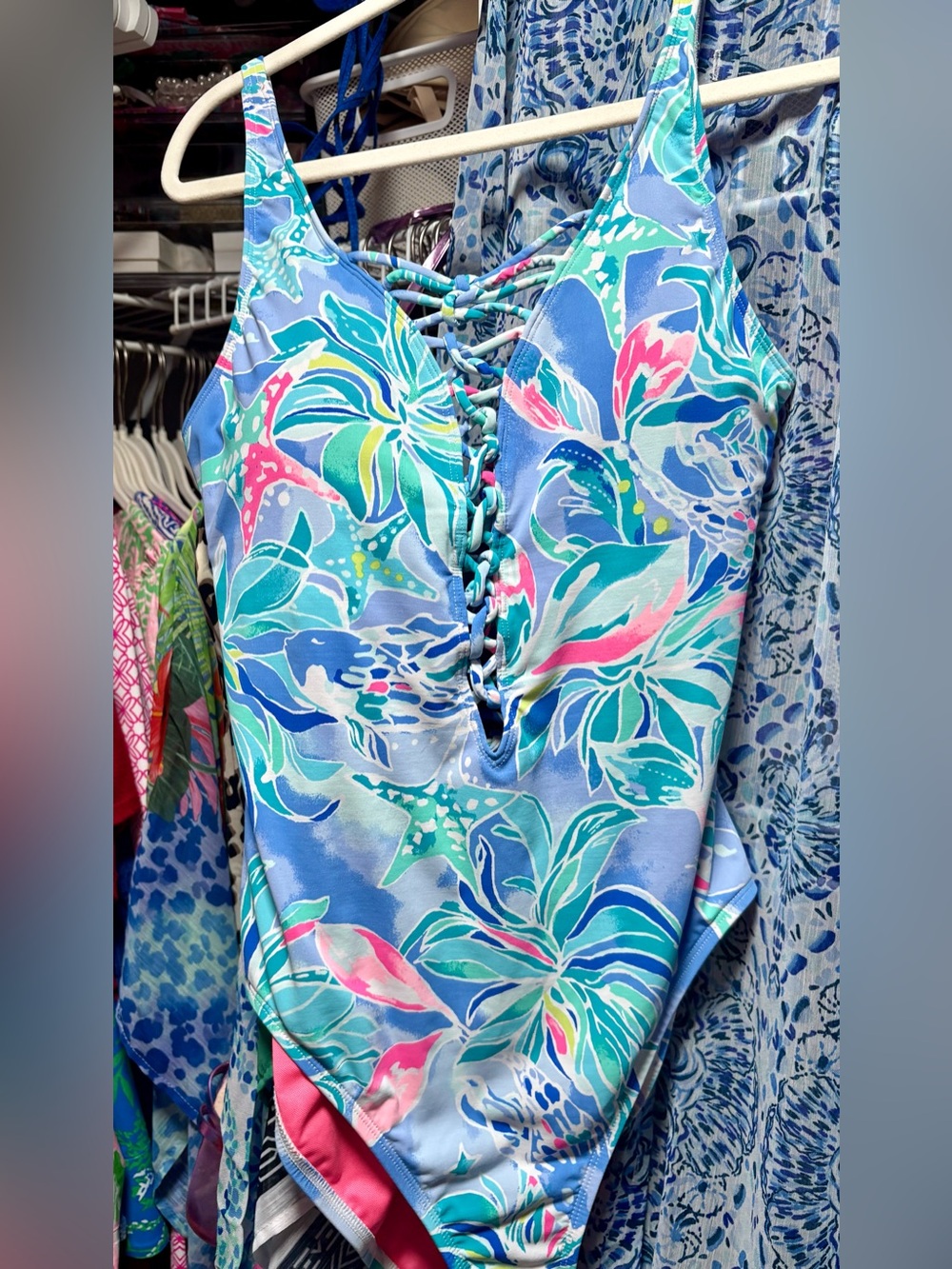 Lilly Pulitzer isle lattice One-Piece Swimsuit  celestial seas SZ 10